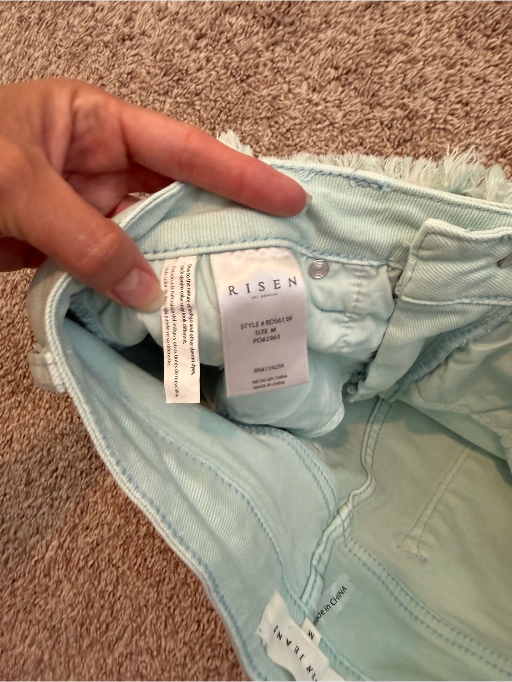 Risen Tummy Control High Rise Fray Hem Mint Shorts - Picture 8 of 8